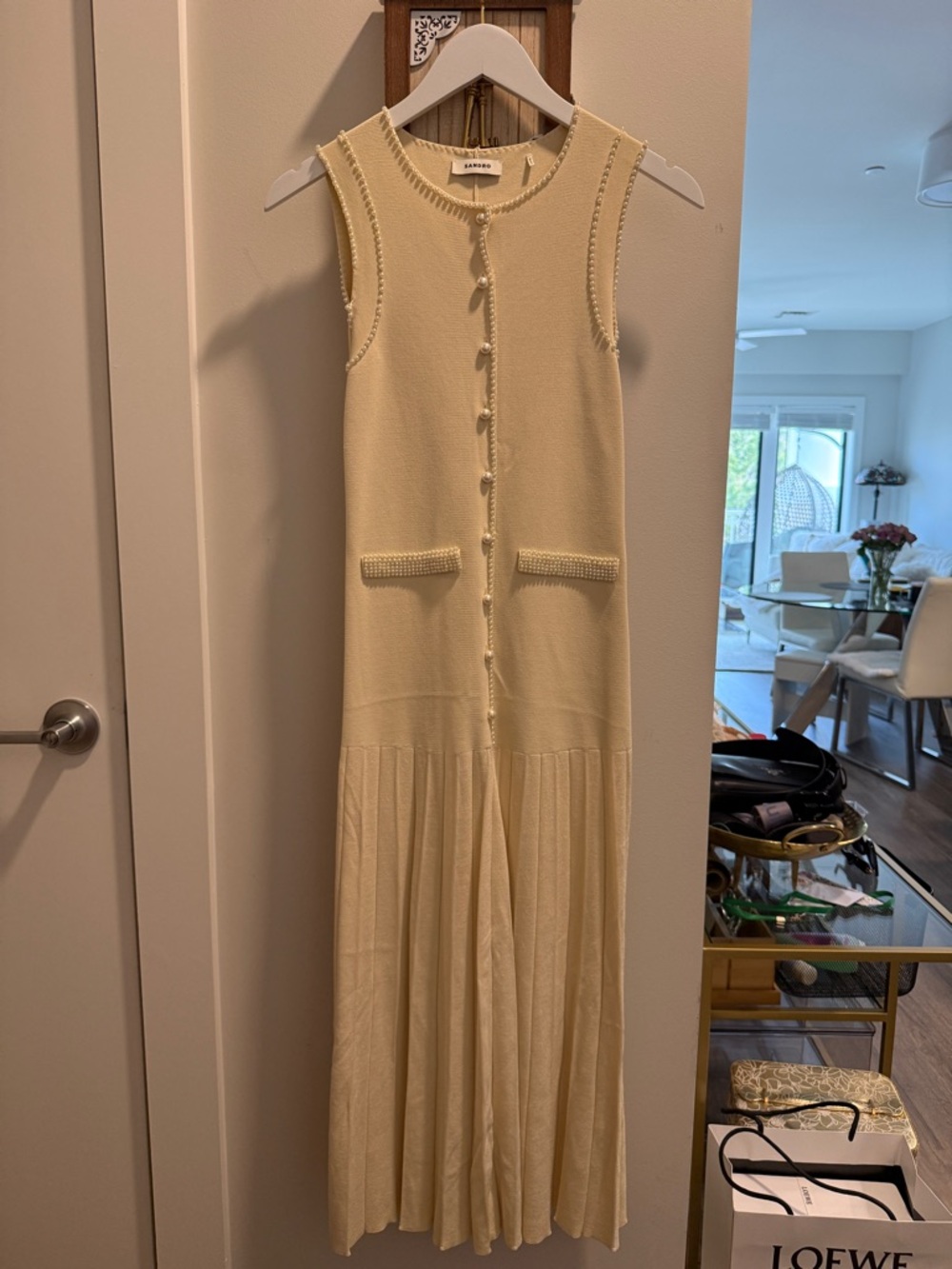 Sandro Cream Sleeveless Maxi Dress with Front Buttons